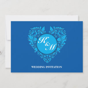 Invitation Coeur Damas Coeur Bleu Et Turquoise De Fête De Coe