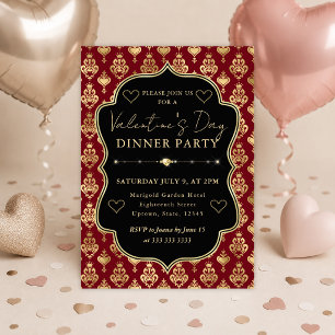 Invitation Cœur damassé rouge et or pour la Saint-Valentin