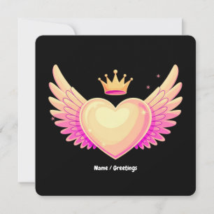 Invitation Coeur d'ange avec ailes roses Cool et couronne Une