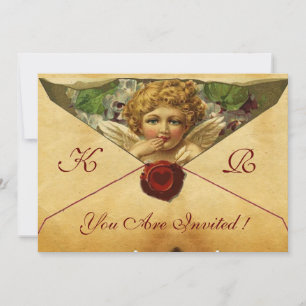 INVITATION CŒUR D'ANGE SCEAU DE CIRE PARCHEMIN MONOGRAMME