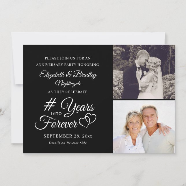 Invitation Cœur d'anniversaire élégant DES ANNÉES POUR TOUJOU (Devant)