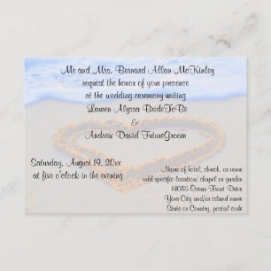 Invitation Coeur dans la réception de mariage de plage de