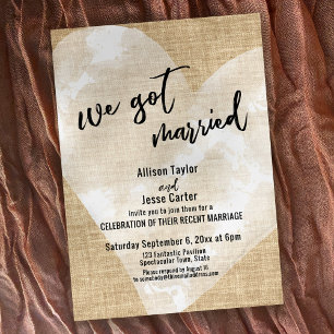 Invitation Coeur d'aquarelle blanche Nous avons épousé Burlap
