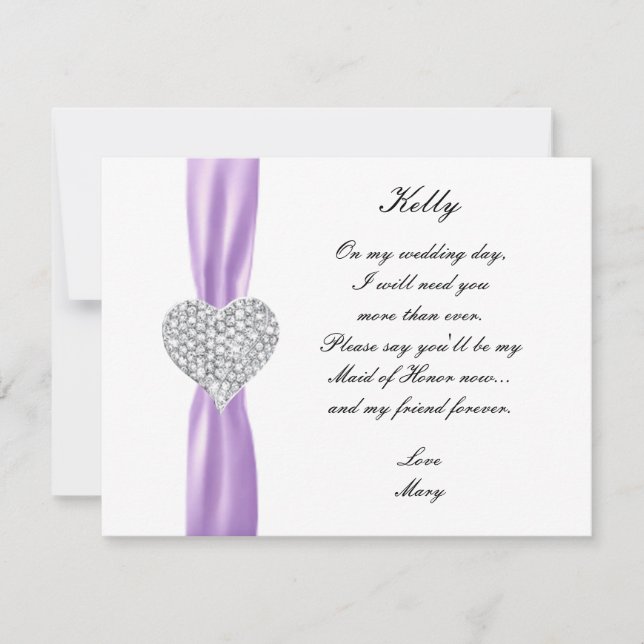 Invitation Cœur de Diamant Mariage Violet Demoiselle d'Honneu (Devant)