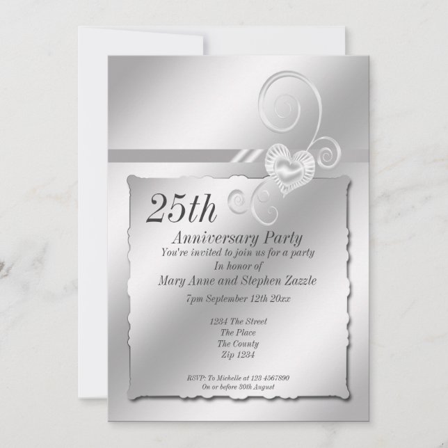 Invitation Coeur de l'anniversaire du Mariage d'argent (Devant)
