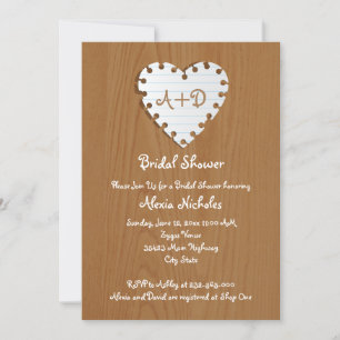 Invitation Coeur de papier sur bois mariage douche nuptiale