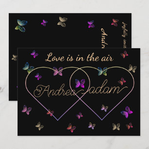 Invitation coeur de papillons volants modernes