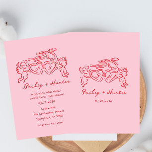 Invitation cœur dessiné à la main couple Mariage Fantaisiste