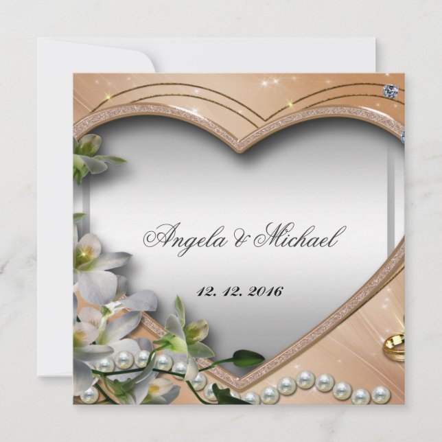 Invitation Coeur d'invitation de mariage élégant (Devant)