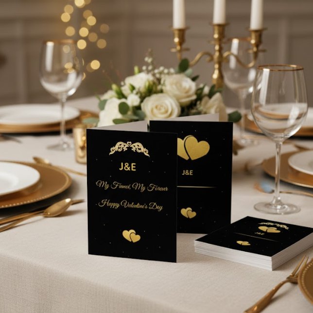 Invitation Cœur doré élégant et V personnalisé à dégradé noir (Créateur téléchargé)