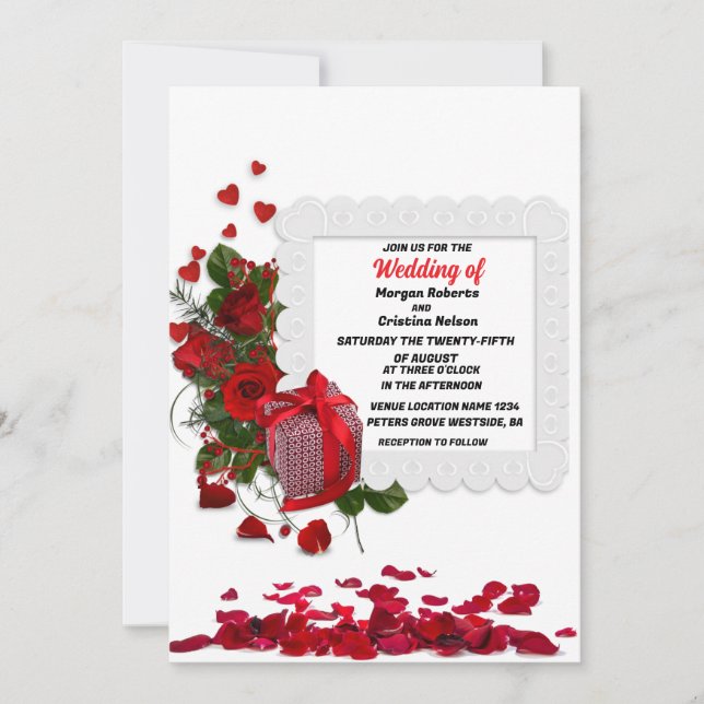 Invitation Coeur élégant et Rose rouge romantique Mariage flo (Devant)