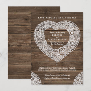 Invitation Cœur en dentelle rustique 13e anniversaire de mari