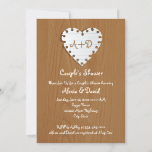 Invitation Coeur en papier sur bois mariage couple douche