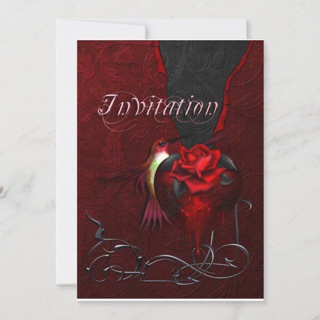 Invitation Coeur et colibri gothiques (Devant)