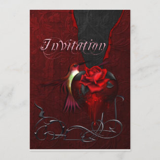Invitation Coeur et colibri gothiques