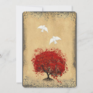 Invitation Coeur Feuille Rouge Arbre Dove Inséparable Mariage