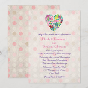 Invitation Coeur floral d'été en rose et Mariage vert