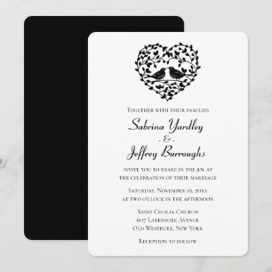 Invitation Coeur Floral Mariage Noir Et Blanc