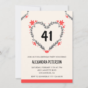 Invitation Cœur floral moderne tout âge pour ses 41 ans