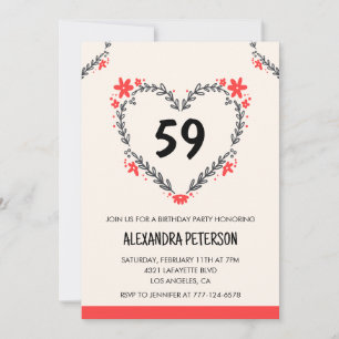 Invitation Cœur floral moderne tout âge pour ses 59 ans