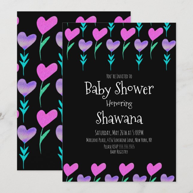 Invitation Coeur Floral Valentines Jour Baby shower Invitatio (Devant / Derrière)