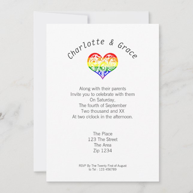 Invitation Coeur gay pride Élégance simple (Devant)