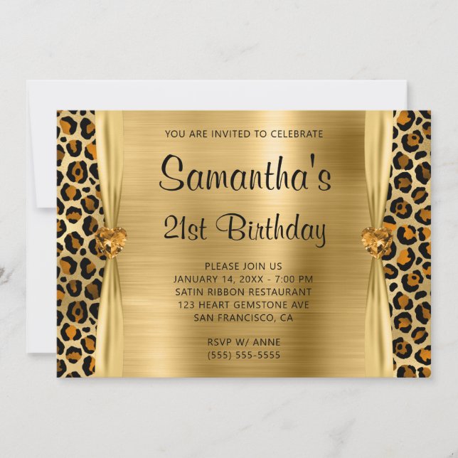 Invitation Coeur Gem Leopard Or Cuivre 21e anniversaire (Devant)