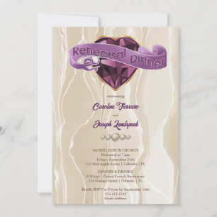 Invitation Cœur Gemme Violet Brill & Souper de Répétition en