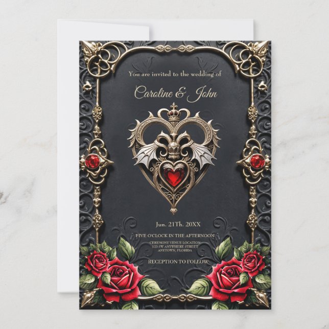 Invitation Coeur gothique étonnant (Devant)