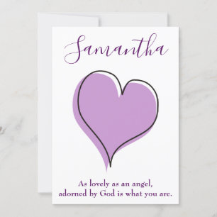 Invitation Coeur mignon de l'amour mauve et citation blanche