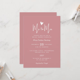Invitation Coeur Mme à Mme Fête des mariées Puce Pink
