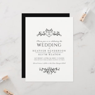 Invitation Coeur monogramme monogramme monographique pour coe