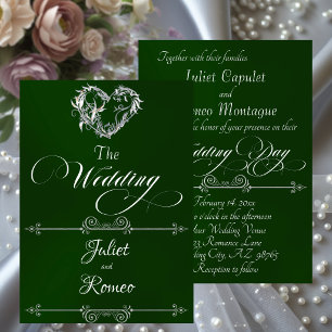 Invitation Cœur romantique & calligraphie sur émeraude - Mari