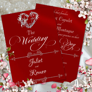 Invitation Cœur romantique et calligraphie sur fond rouge - M
