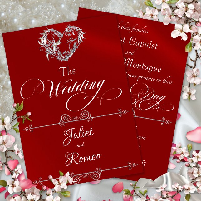 Invitation Cœur romantique et calligraphie sur fond rouge - M (Créateur téléchargé)