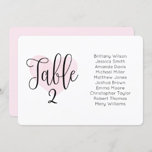 Invitation Coeur rose aquarelle. Tableau de sièges mariage tr