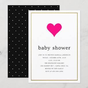 Invitation Coeur rose et simple typographie Baby shower fille