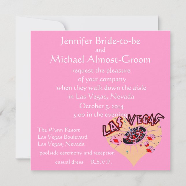 Invitation Coeur rose Mariage de Las Vegas (Devant)