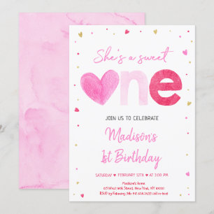 Invitation Coeur Rose Or Premier Anniversaire