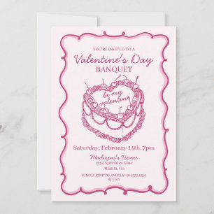 Invitation Coeur rose rétro Coquette gâteau cerise Valentine