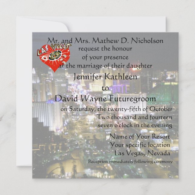Invitation Coeur rouge du Mariage et de la réception de Las V (Devant)