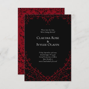 Invitation Coeur rouge et noir Mariage gothique Enregistrer l
