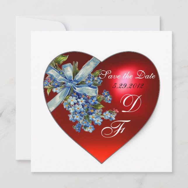 Invitation COEUR ROUGE & OUBLIEZ-MOI NOTES MONOGRAMME bleu bl (Devant)