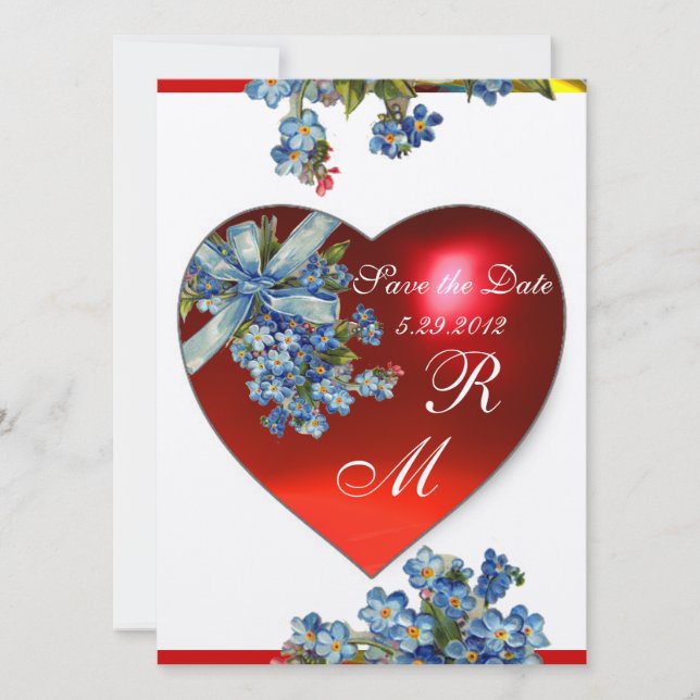 Invitation COEUR ROUGE & OUBLIEZ-MOI NOTES MONOGRAMME Bleu Bl (Devant)
