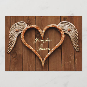 Invitation Coeur rustique avec ailes Mariage en bois Invitati