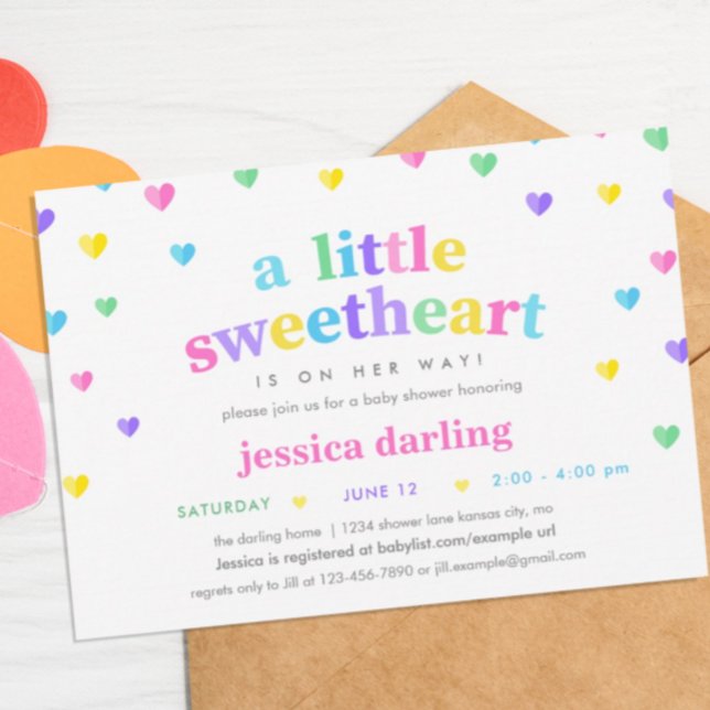 Invitation Coeur Valentine Thème Bébé Fille Douche Pastel (Créateur téléchargé)