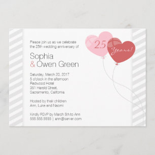 Invitation Coeurs 25ème anniversaire Mariage d'argent
