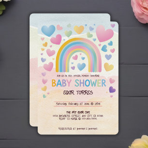 Invitation Coeurs amusants et Baby shower arc-en-ciel