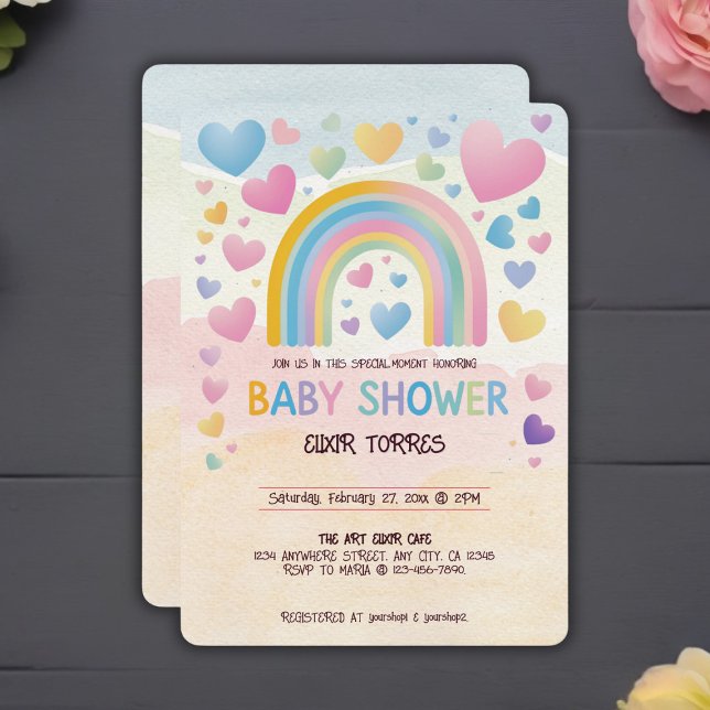 Invitation Coeurs amusants et Baby shower arc-en-ciel (Créateur téléchargé)