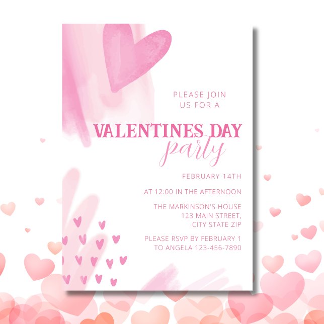Invitation Coeurs Aquarelle rose Valentines Jour Fête (Créateur téléchargé)